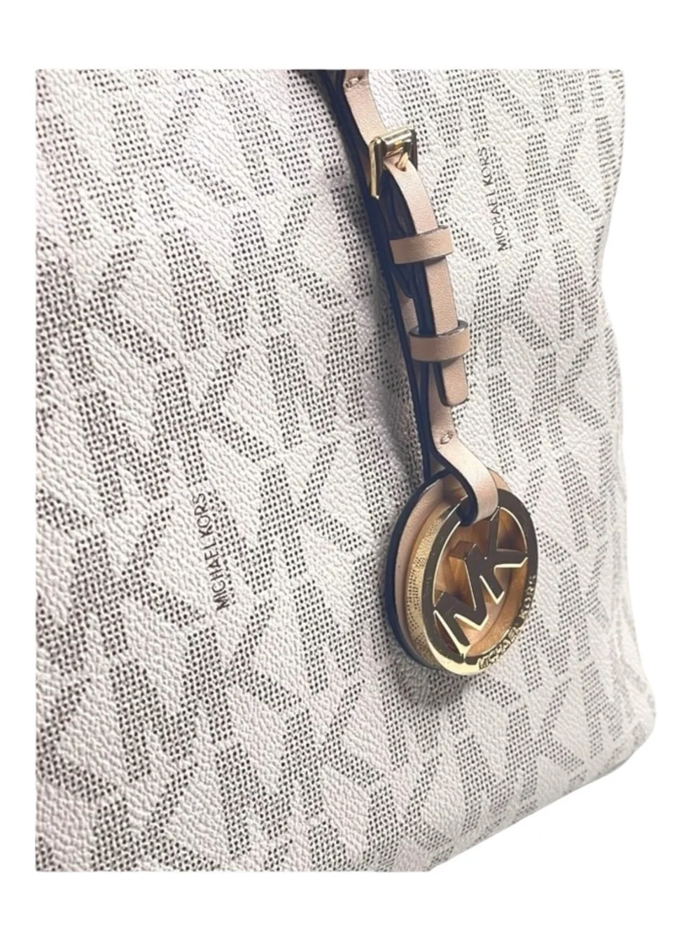 Michael Kors  Jet Set Med Logo Top Zip Tote Handbag  Vanilla Natural Leather 